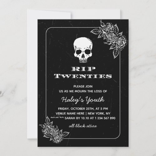 RIP 20s Twenties Skull Floral Black 30th Birthday Invitation