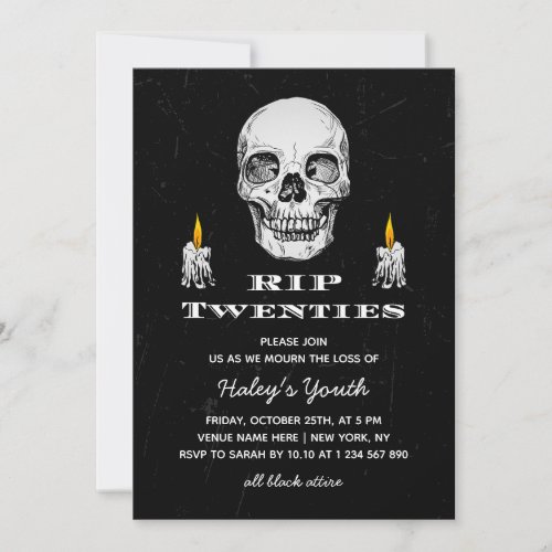 RIP 20s Twenties Skull Gothic Black 30th Birthday Invitation