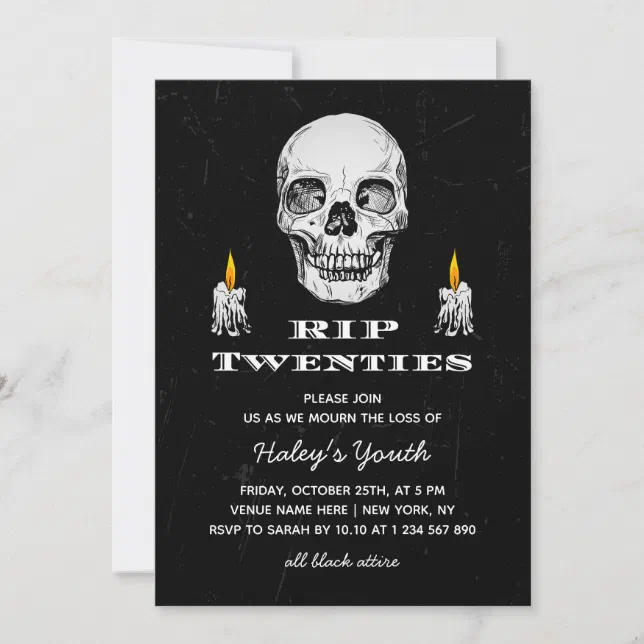 RIP 20s Twenties Skull Gothic Black 30th Birthday Invitation | Zazzle