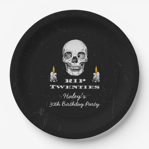 RIP 20s Twenties Skull Gothic Black 30th Birthday Paper Plates