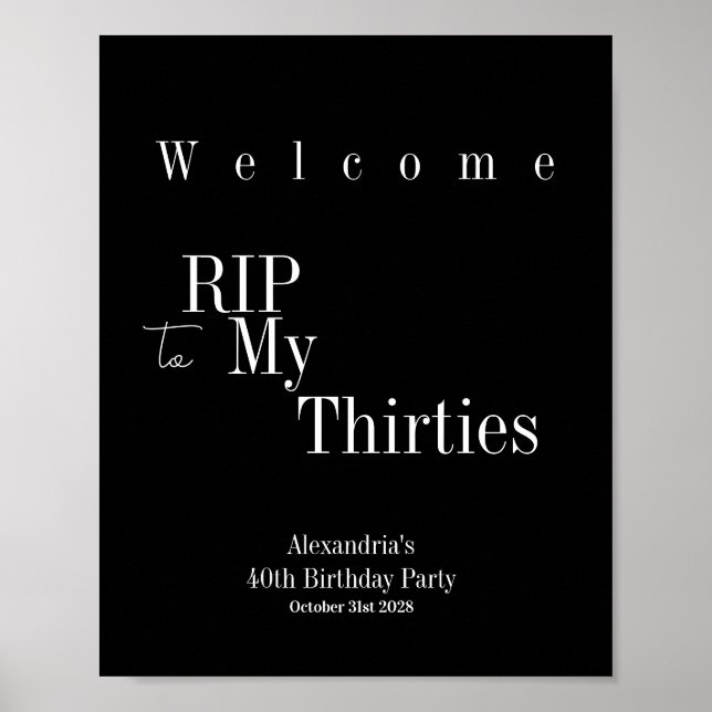 RIP 30s 40th Birthday Party Welcome Sign Poster (Front)