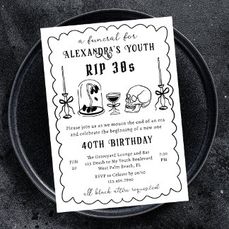 RIP 30s Doodle Scribble Funeral 40th Birthday Invitation