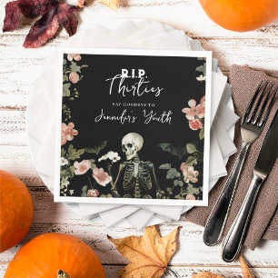 RIP 30s Skeleton Pink Floral 40th Birthday Party Napkins