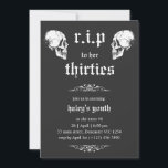 RIP 30s to her Twenties Goth Skulls 40th Birthday Invitation<br><div class="desc">Celebrate your 40th birthday with a touch of dark humor! This unique and unforgettable invitation features a grungy black skull graphic on a white background, a playful nod to saying farewell to your 30s. It's the perfect way to invite friends and family to a fun-filled celebration while embracing the humor...</div>