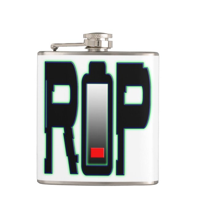 RIP Battery Vinyl Wrapped Flask (Front)