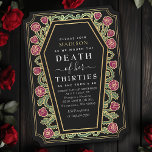 Rip Death to my 30s 40th Gothic Birthday Party  Invitation<br><div class="desc">It’s time to bid farewell to the thirties & embrace the forties in style! These 40th birthday invites feature a sleek coffin design on roses & thorns with the text 'Death to Her Thirties'—perfect for a dark, glamorous celebration! Order now & make this milestone unforgettable! Please note that the gold...</div>