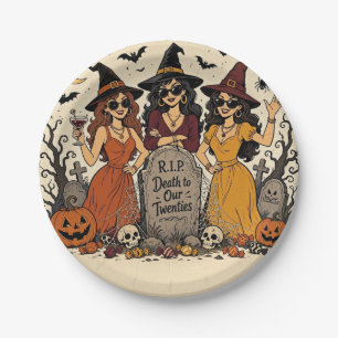 RIP Death to Our Twenties Retro Halloween Group Paper Plates