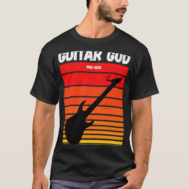 RIP Eddie Tribute RETRO GUITAR GOD Guitar With Cig T-Shirt (Front)