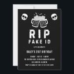 RIP Fake ID Funny Beer Drinking Joke 21st Birthday Invitation<br><div class="desc">Finally legal! Celebrate this major milestone with our hilarious "R.I.P. Fake ID" 21st birthday invitation. This edgy and fun design features a pair of clinking beer mugs and two skulls, perfectly capturing the spirit of a boisterous celebration. The distressed, grunge-style typography adds to the rebellious, celebratory vibe. This 21st birthday...</div>
