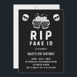 RIP Fake ID Funny Beer Drinking Joke 21st Birthday Invitation<br><div class="desc">Finally legal! Celebrate this major milestone with our hilarious "R.I.P. Fake ID" 21st birthday invitation. This edgy and fun design features a pair of clinking beer mugs and two skulls, perfectly capturing the spirit of a boisterous celebration. The distressed, grunge-style typography adds to the rebellious, celebratory vibe. This 21st birthday...</div>