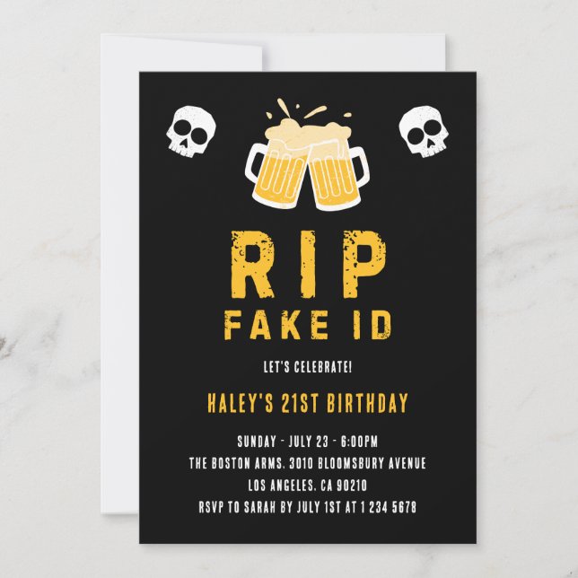 RIP Fake ID Funny Beer Drinking Joke 21st Birthday Invitation (Front)