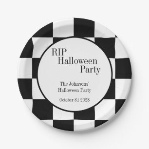 RIP Halloween Black and White Check Party Paper Plates