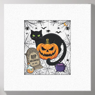 Rip Halloween Black Cat Pumpkin Tombstone Cauldron Canvas Photo Tile