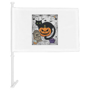 Rip Halloween Black Cat Pumpkin Tombstone Cauldron Car Flag