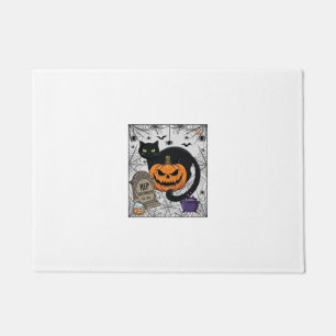 Rip Halloween Black Cat Pumpkin Tombstone Cauldron Doormat