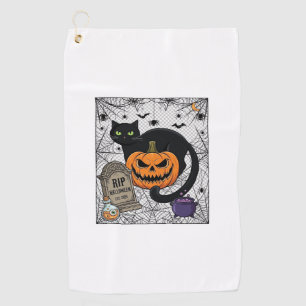 Rip Halloween Black Cat Pumpkin Tombstone Cauldron Golf Towel
