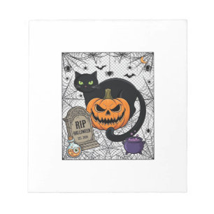 Rip Halloween Black Cat Pumpkin Tombstone Cauldron Notepad