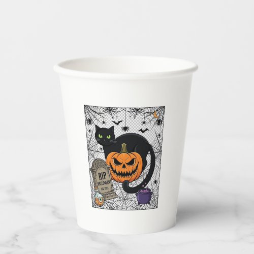 Rip Halloween Black Cat Pumpkin Tombstone Cauldron Paper Cups