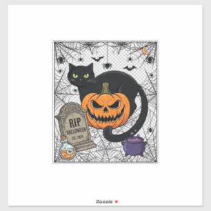 Rip Halloween Black Cat Pumpkin Tombstone Cauldron Sticker
