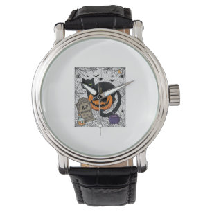 Rip Halloween Black Cat Pumpkin Tombstone Cauldron Watch
