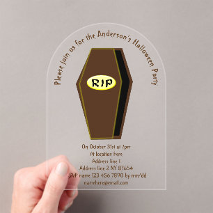 RIP Halloween Coffin of Doom Custom Acrylic Invitations