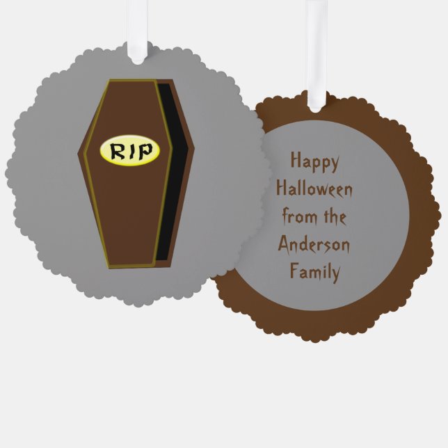 RIP Halloween Coffin of Doom Custom Ornament Card (Front/Back)
