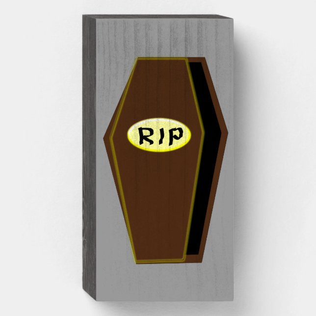 RIP Halloween Coffin of Doom Wooden Box Sign (Front Vertical)