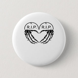 Rip Heart Shaped Gravestone Skeleton Hands Button