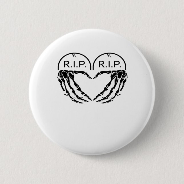 Rip Heart Shaped Gravestone Skeleton Hands Button (Front)