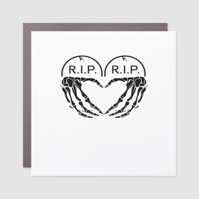 Rip Heart Shaped Gravestone Skeleton Hands Car Magnet (Front)