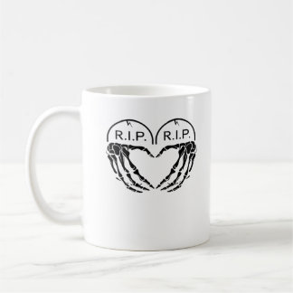 Rip Heart Shaped Gravestone Skeleton Hands Coffee Mug