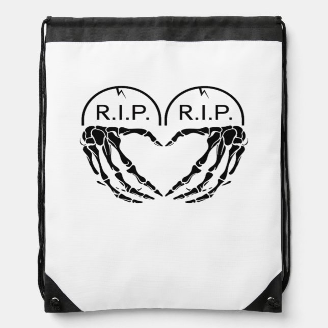 Rip Heart Shaped Gravestone Skeleton Hands Drawstring Bag (Front)