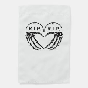 Rip Heart Shaped Gravestone Skeleton Hands Garden Flag