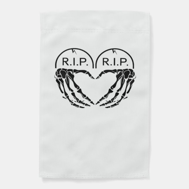 Rip Heart Shaped Gravestone Skeleton Hands Garden Flag (Front)