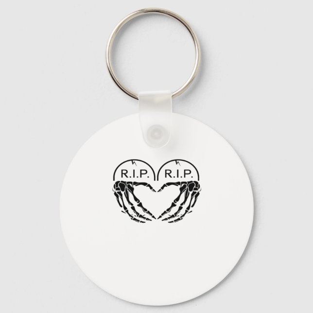 Rip Heart Shaped Gravestone Skeleton Hands Keychain (Front)