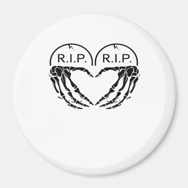 Rip Heart Shaped Gravestone Skeleton Hands Magnet (Front)