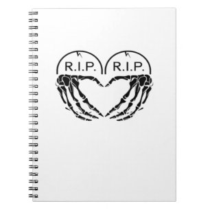 Rip Heart Shaped Gravestone Skeleton Hands Notebook