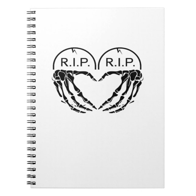 Rip Heart Shaped Gravestone Skeleton Hands Notebook (Front)