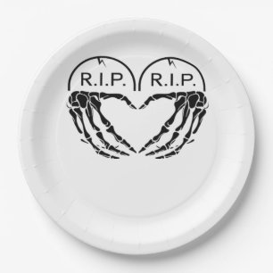 Rip Heart Shaped Gravestone Skeleton Hands Paper Plates