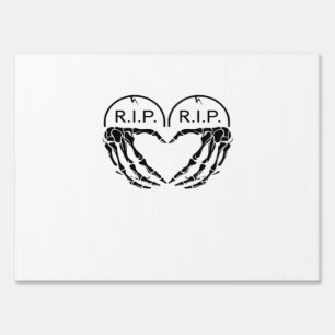 Rip Heart Shaped Gravestone Skeleton Hands Sign