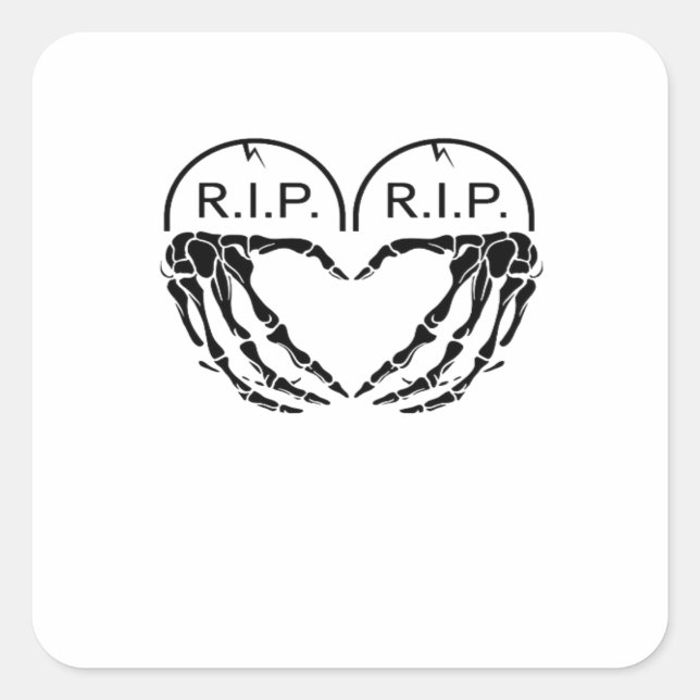 Rip Heart Shaped Gravestone Skeleton Hands Square Sticker (Front)