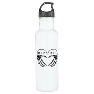 Rip Heart Shaped Gravestone Skeleton Hands Stainless Steel Water Bottle