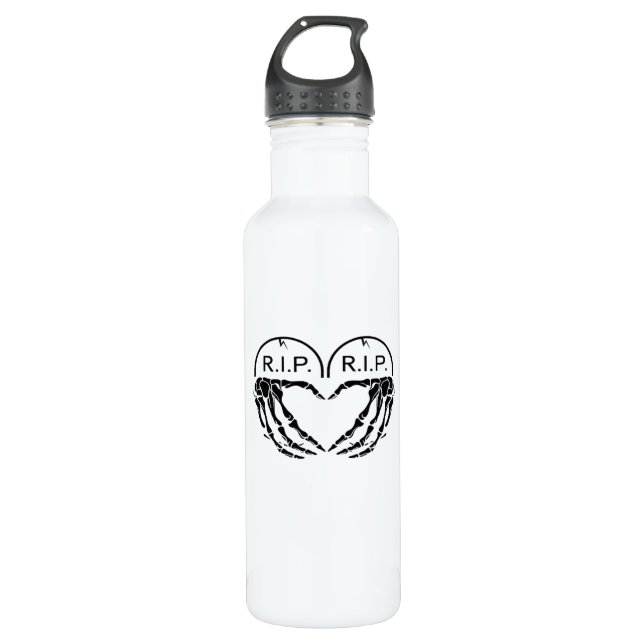 Rip Heart Shaped Gravestone Skeleton Hands Stainless Steel Water Bottle (Front)