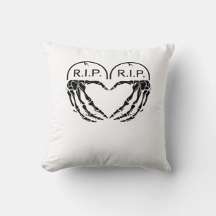 Rip Heart Shaped Gravestone Skeleton Hands Throw Pillow