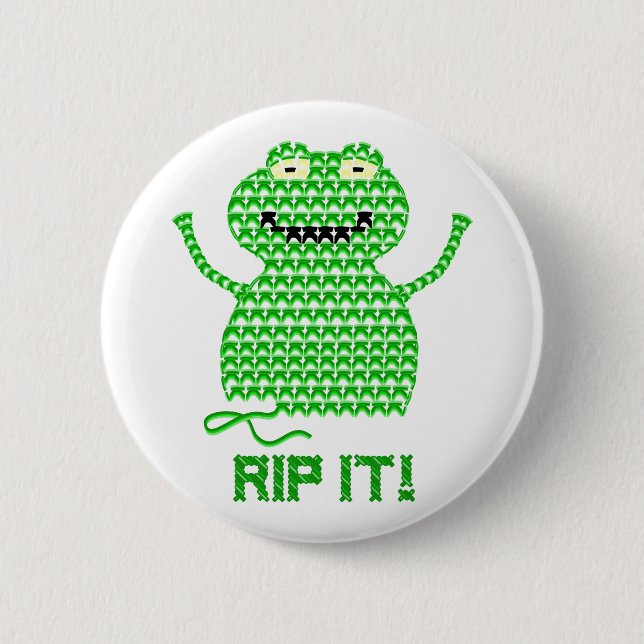 Rip It! Vector Crochet Frog Pinback Button (Front)
