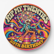 RIP My Twenties Retro Disco Skeleton 30th Birthday