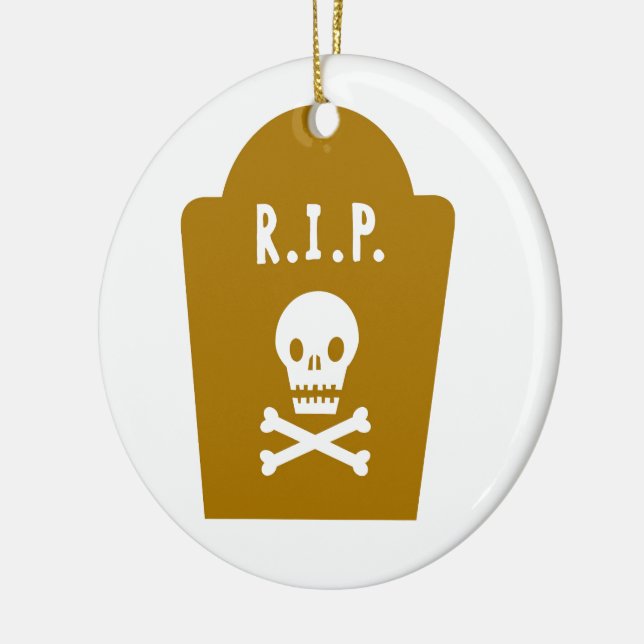RIP Skull Ceramic Ornament (Left)