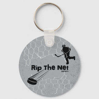 Rip the Net Hockey Player Puck Keychain