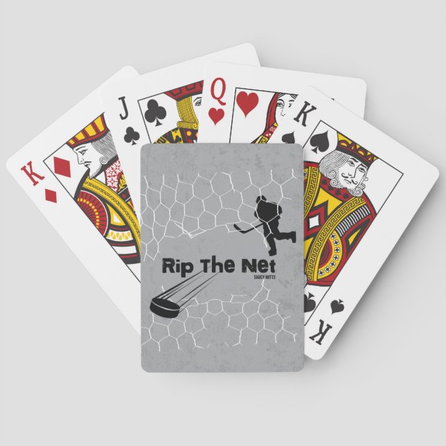 Rip the Net Hockey Player Puck on gray Poker Cards (Back)