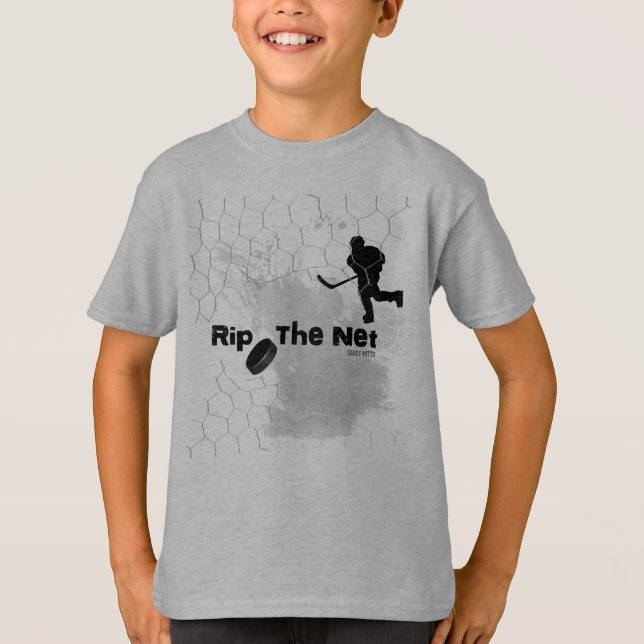 Rip the Net Hockey Player T-Shirt (Front)